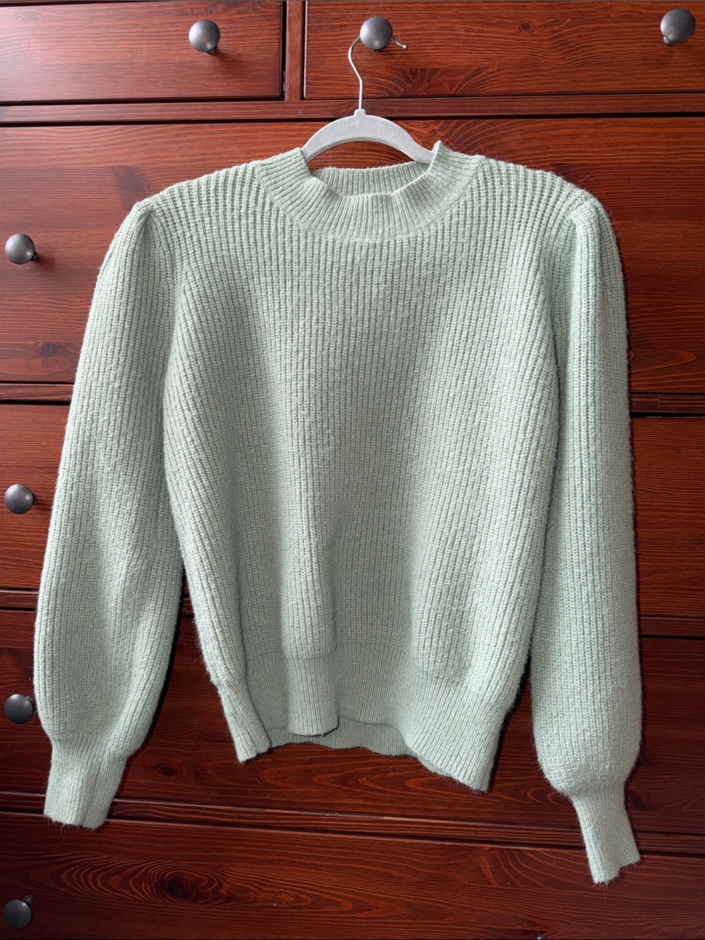 Böhme Seafoam Green Ribbed Balloon Sleeve Sweater Size Large